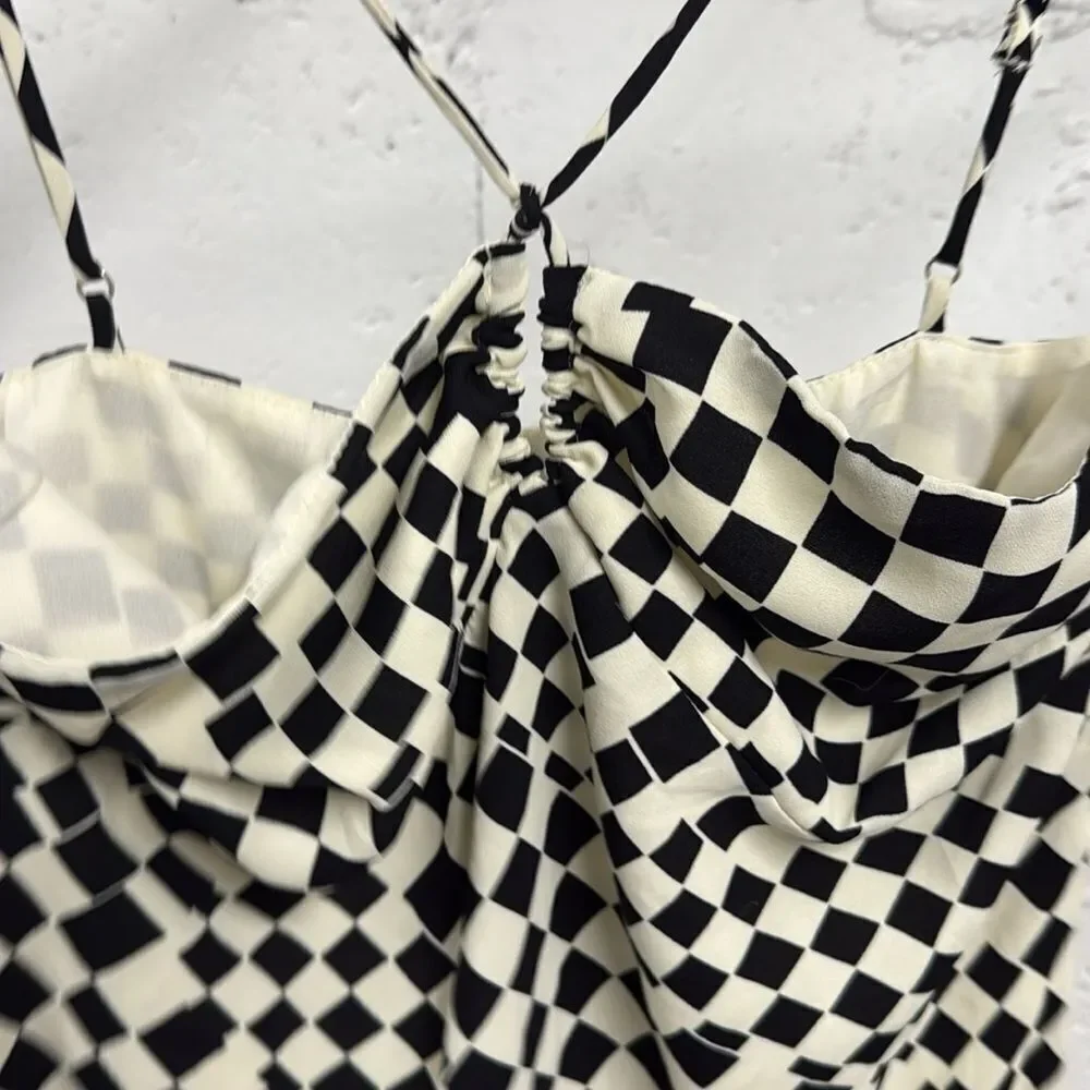 Cotton Candy LA Black and White Checkered Mini Dress - Spaghetti Strap Large